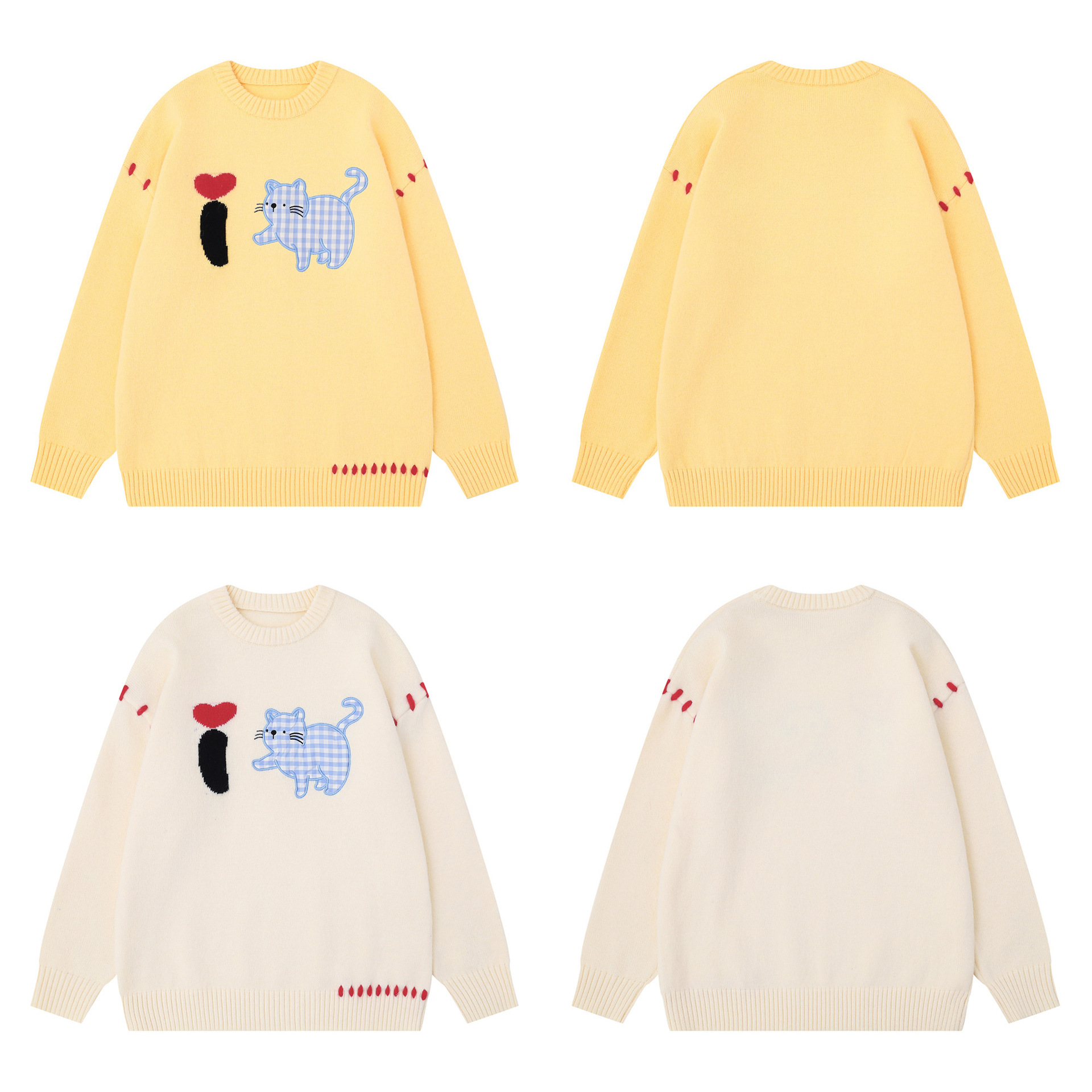 Checkered cat patch embroidered sweater — image 6