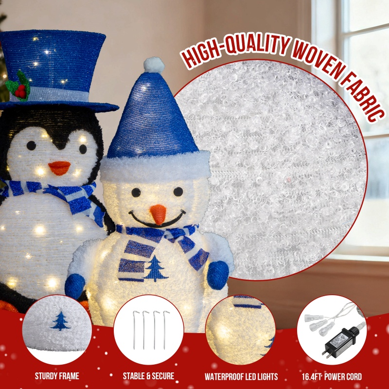 Conjunto de 2 Decoraciones Navideñas con Iluminación LED para Pinguinos y Papá Noel, Decoración Pre-iluminada que Se Levanta con 100 Luces Blancas Calientes para Decorar Navidad Exterior e Interior — imagen 3