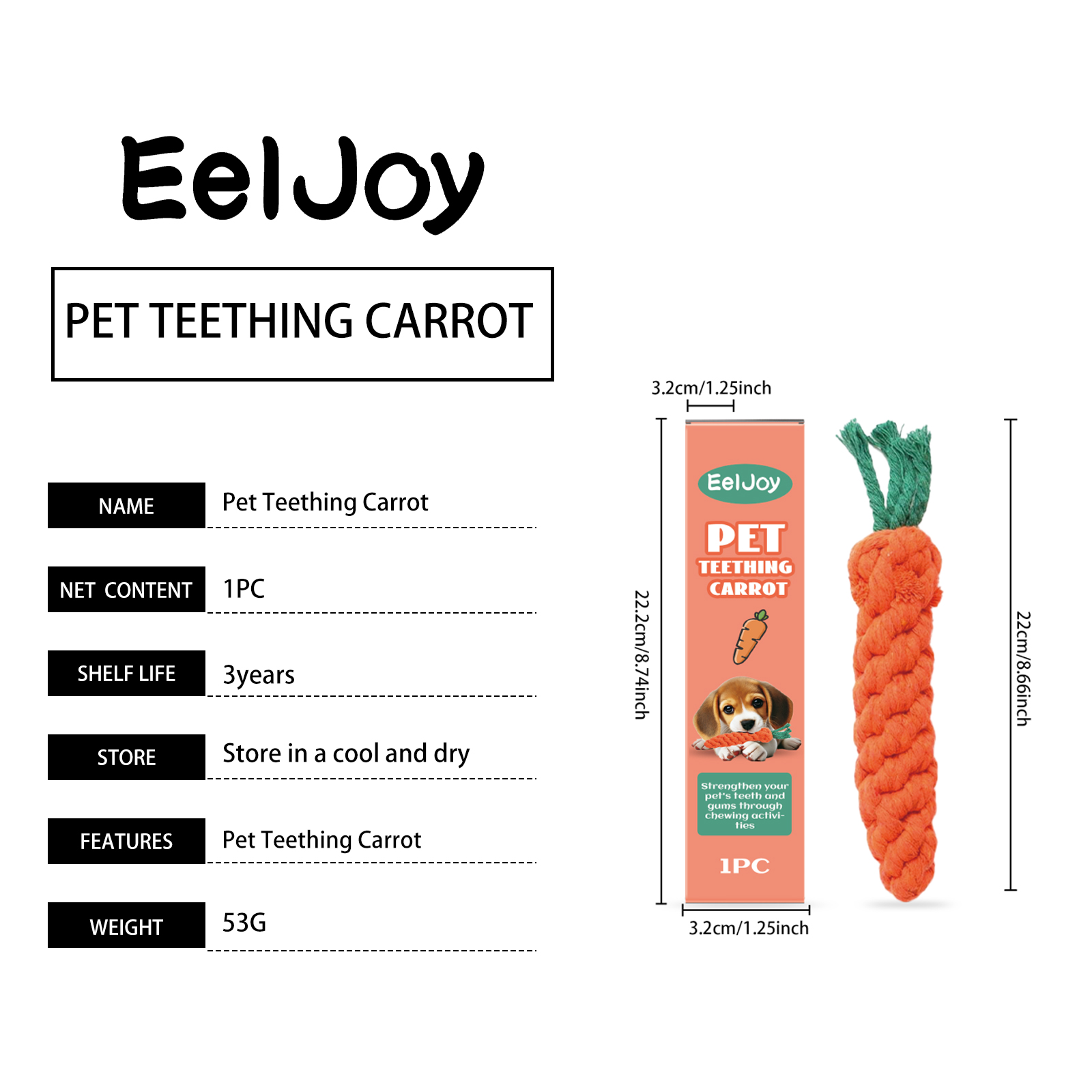 Cotton Rope Carrot Dog Teething Toy, Durable Chew Toy For Puppy Teeth Cleaning & Gum Massage — image 7