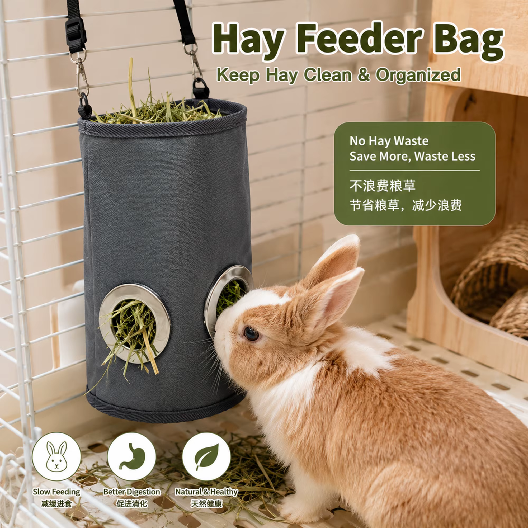 Bolsa de Alimento para Conejos Suspendida Limpiable Ajustable Instalación Fácil Resistente a Mordeduras Automático de Alimentación Bolsas de Suministros para Mascotas — imagen 4
