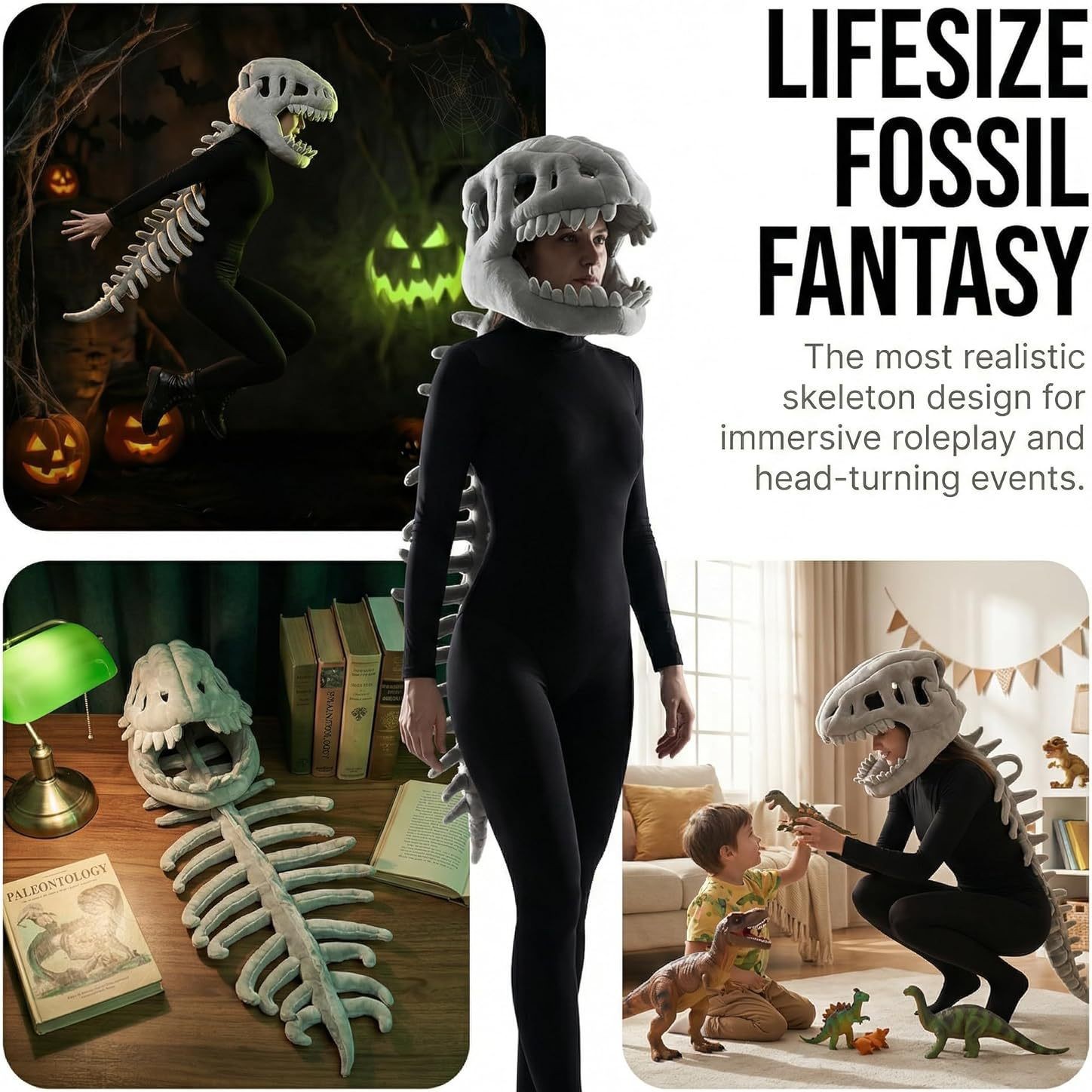 Chaqueta de Cráneo de Dinosaurio de Halloween Divertida Ropa de Disfraz de T-Rex Plush Óseo — imagen 3