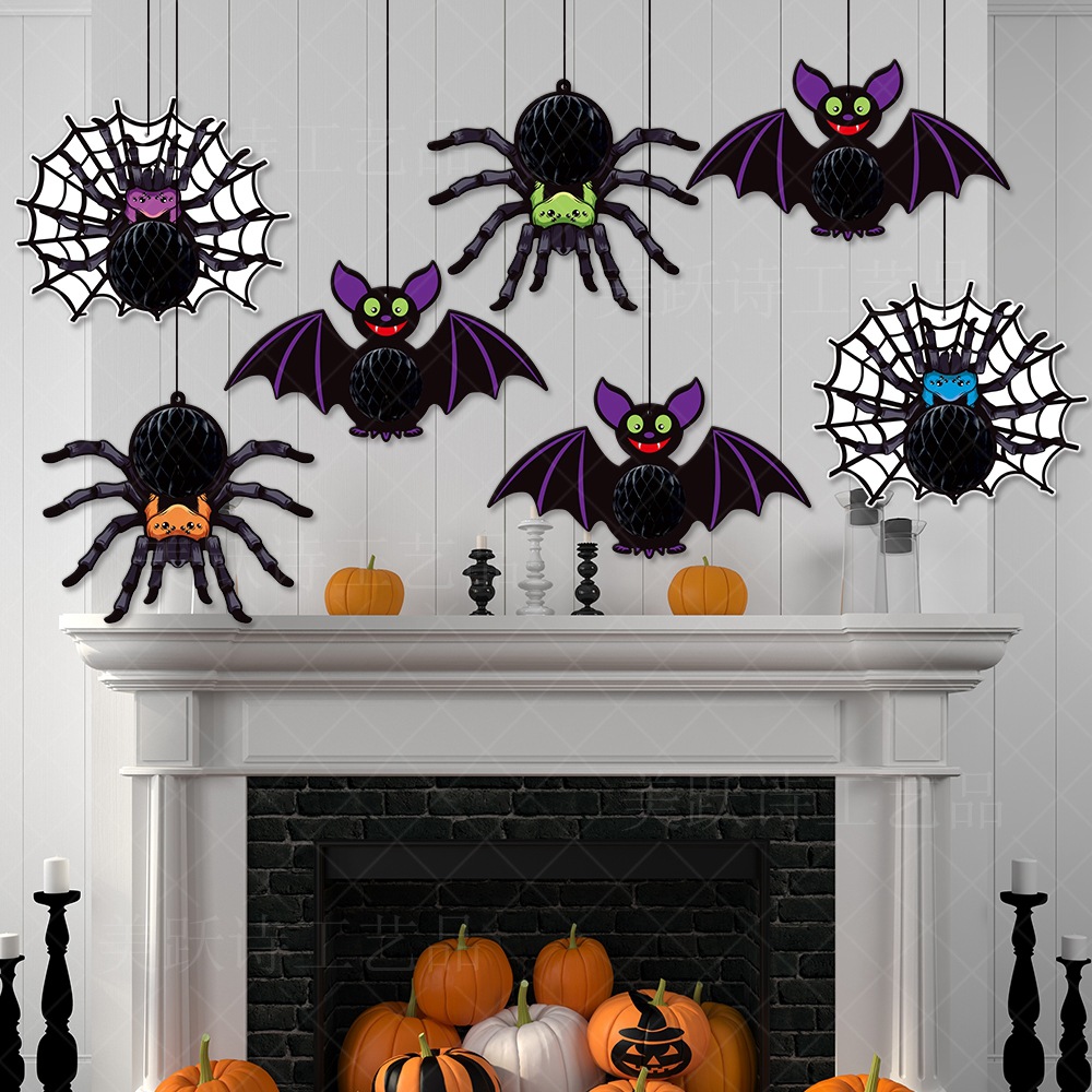 Halloween Decorative Hanging Ornament Spider Bat Honeycomb Ball Pendant 3D Spider Honeycomb Decoration — image 4