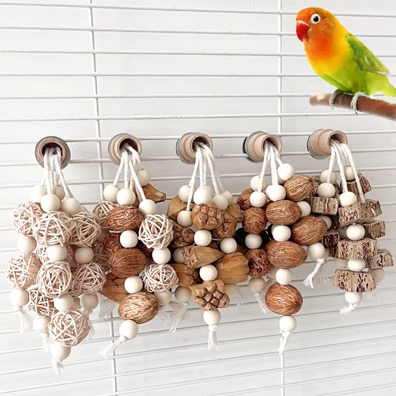 Natural Material Pet Parrot Toy Bird Swing Exercise Grinding Biting Wooden Toys Pet Parrot Macaw Hammock Bird Toy — image 1