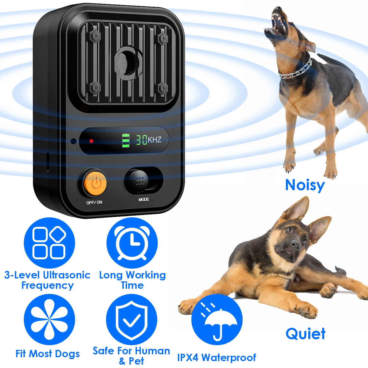 Opciones de Color Negro-Verde - Dispositivo Ultrasonido Anti-Ladrido Rechargeable Automático con 3 Niveles de Frecuencia para Perros IPX4 Resistentes a Agua hasta 10m con Distancia de Detección Máxima de 32.8 pies y Batería Recargable de 1500mAh — imagen 1
