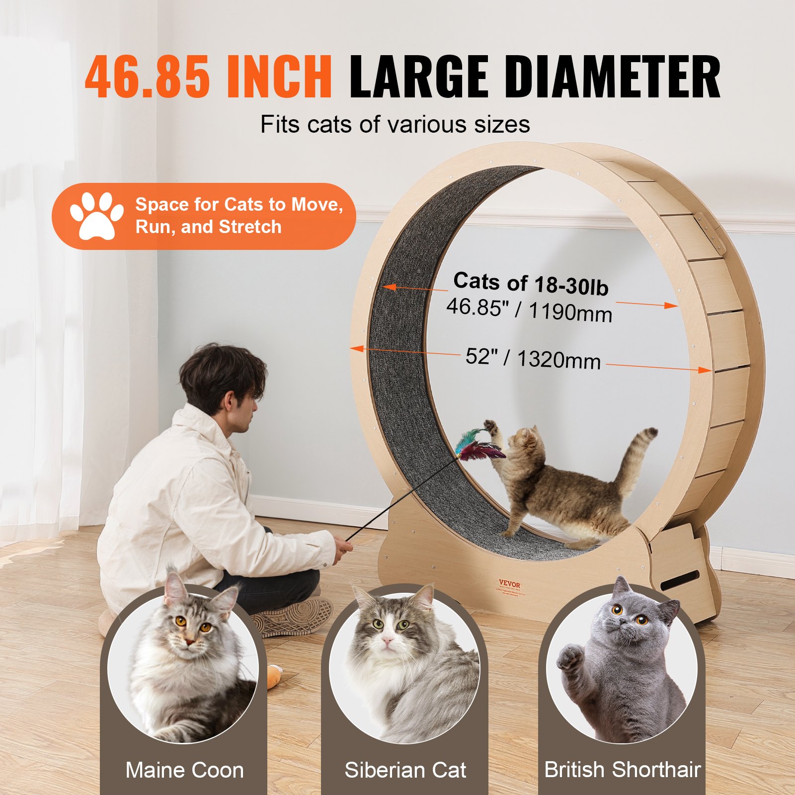 Wooden Cat Exercise Wheel 52' Large Cat Treadmill Wheel For Indoor Cats — image 3