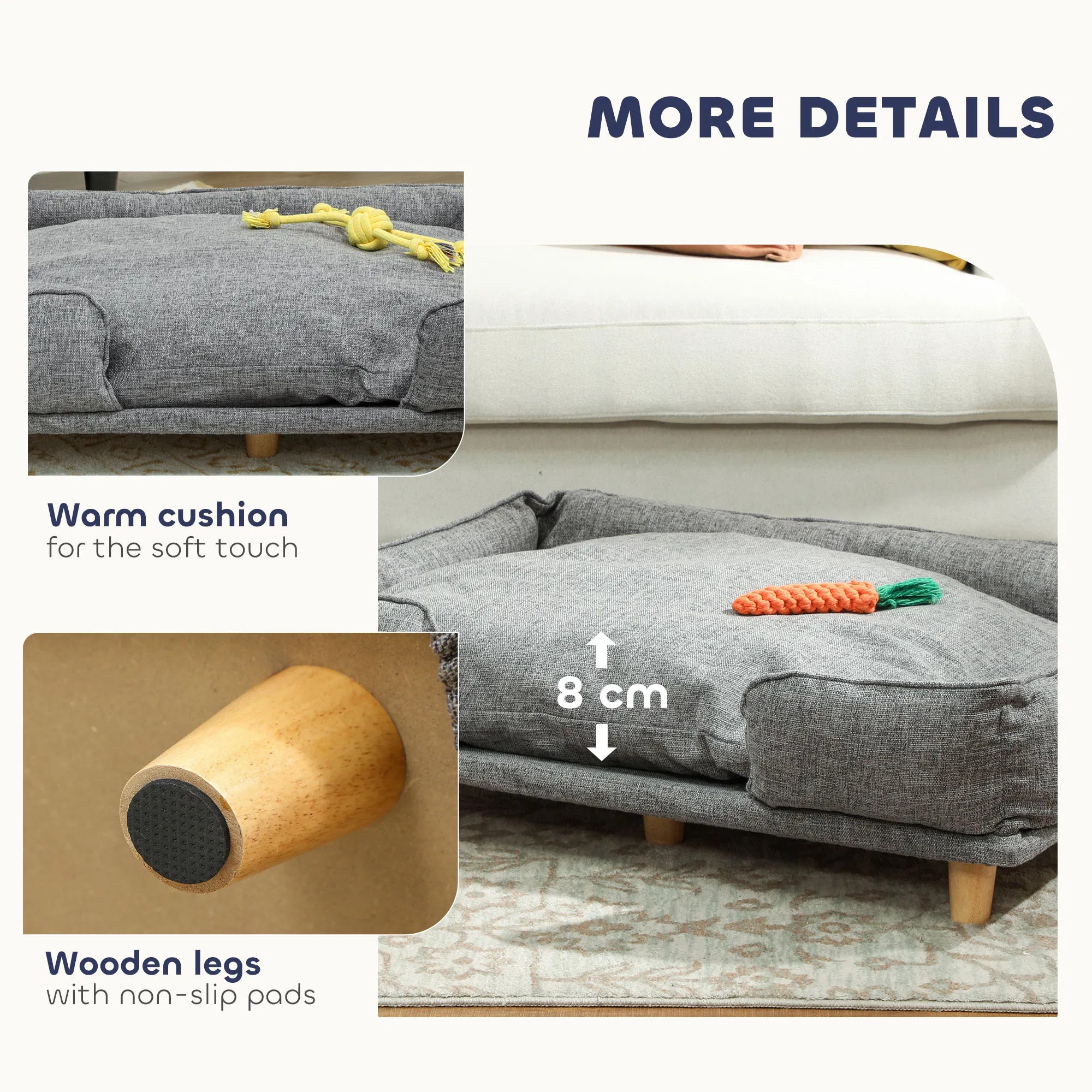 Washable Dog Sofa for Large Dogs, Elevated Pet Couch with Anti-slip Foot Pads, Dark Grey — image 5