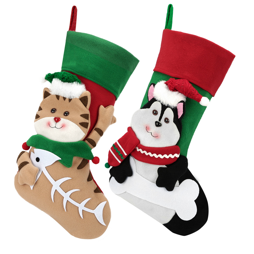 Christmas Decorations Cartoon 3D Creative Cat and Dog Socks Christmas Candy Bags Home Decoration Pendants — image 4