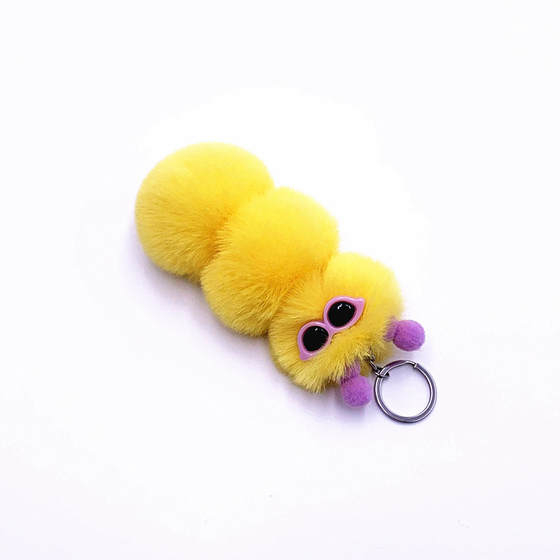 New Cute Caterpillar Key Chain Cute Candy Color Cartoon Plush Bag Pendant Car Key Chain Accessories — image 7