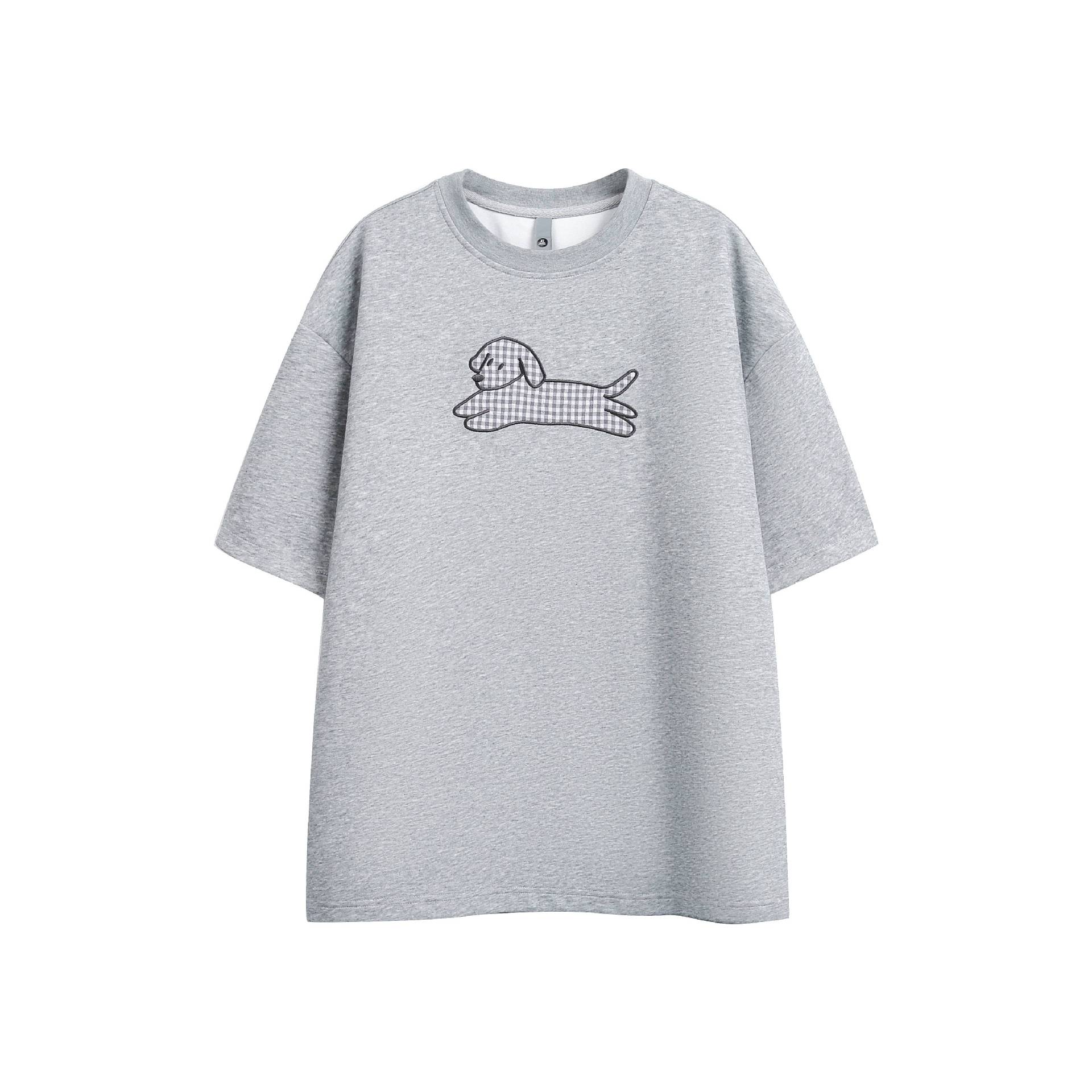 Dog Patch Embroidery Loose Casual Unisex Short Sleeve T-Shirt — image 1
