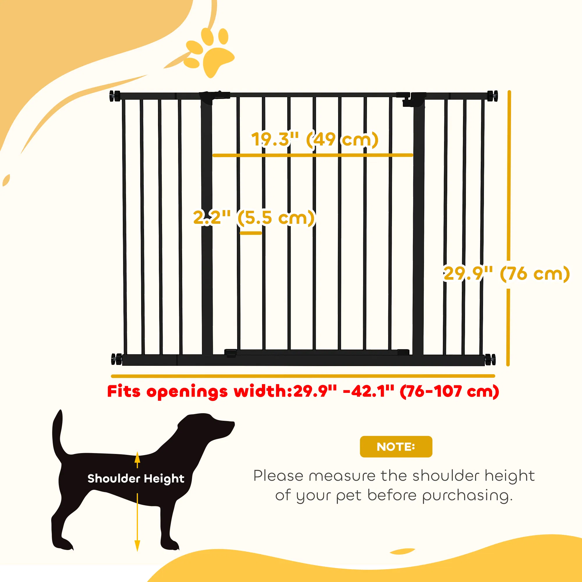 Pressure Fit Dog Gate Pet Barrier for stairs doorway, 29.9''- 42.1'' Width Black — image 5