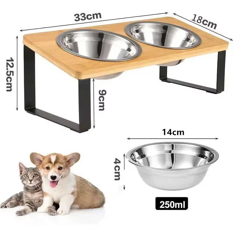 Plato Elevado para Gatos en Madera con Pendiente de 15° Protección de Cuello con 2/3 Plato de Acero Inoxidable Neckería para Mascotas Suministros de Animales Domésticos — imagen 2