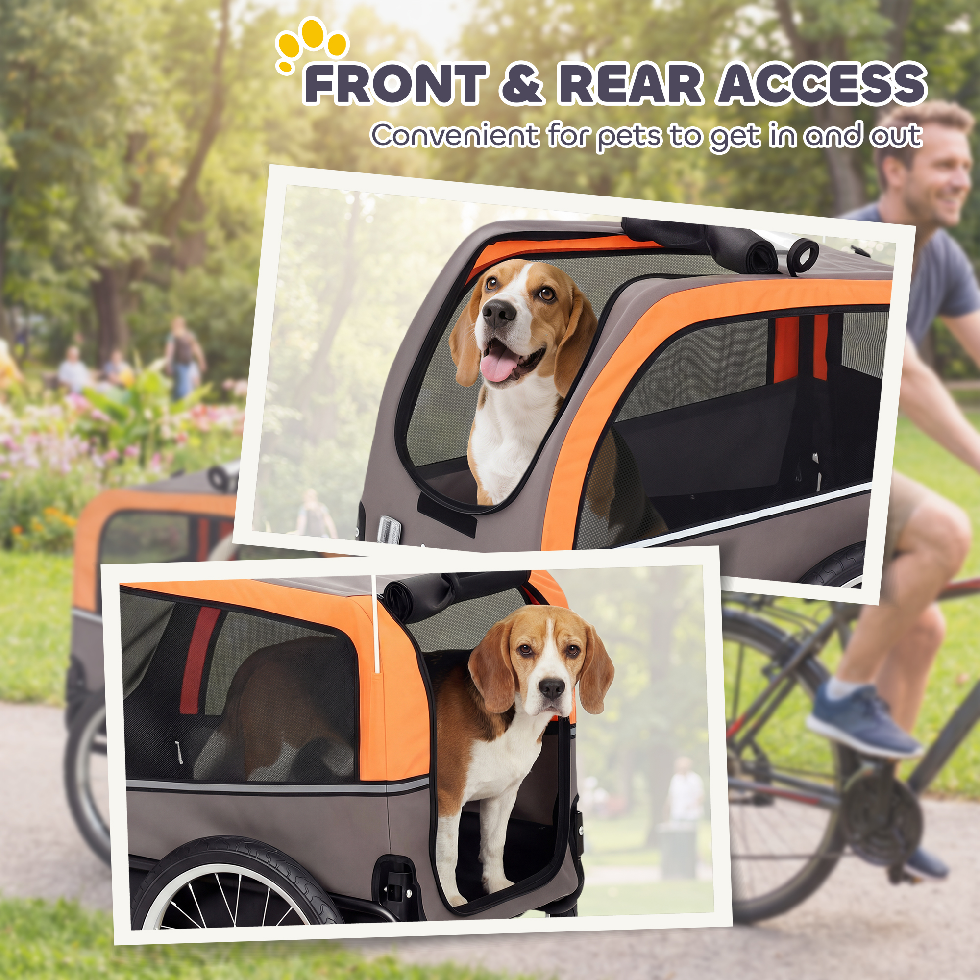 Remolque para Perros de Bicicleta, Carrito de Mascotas con 2 Entradas, Ruedas de Liberación Rápida, Reflectores, Bandera y Cuerda de Seguridad — imagen 3