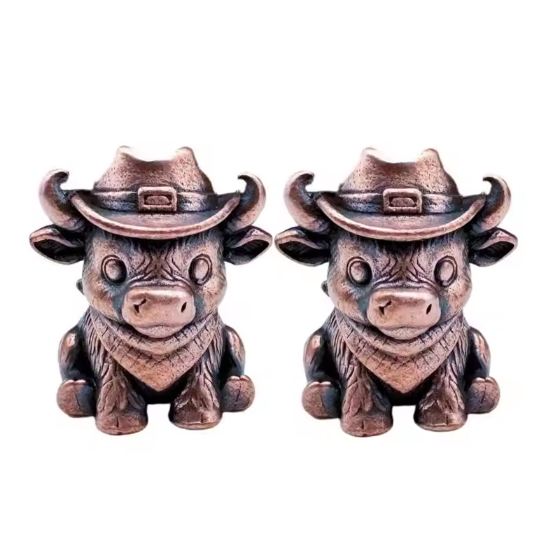 Brass Cow Head Paracord Bead Set, Western Calf Cutter Lanyard Pendants for Knife EDC & DIY Bracelets — image 4