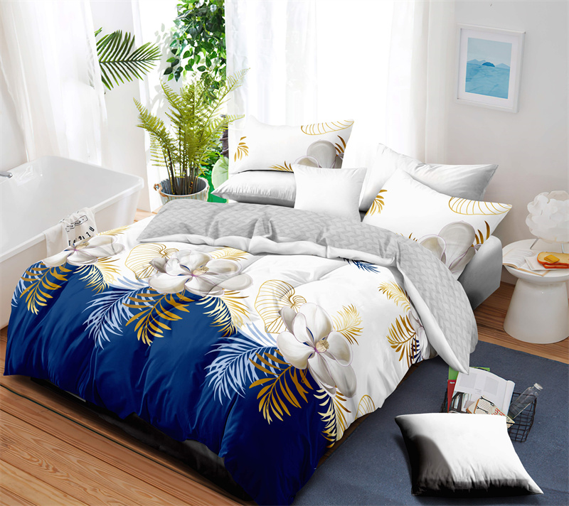 Set de Funda Nórdica de 3 Piezas, Diseño Estadounidense con Estampado Tropical Floral Botánico en Azul Marino y Dorado, Funda de Edredón Pesada de Alto Gramaje con Cierre y Cintas de Esquina, Ropa de Cama de Microfibra Apta para Mascotas — imagen 14