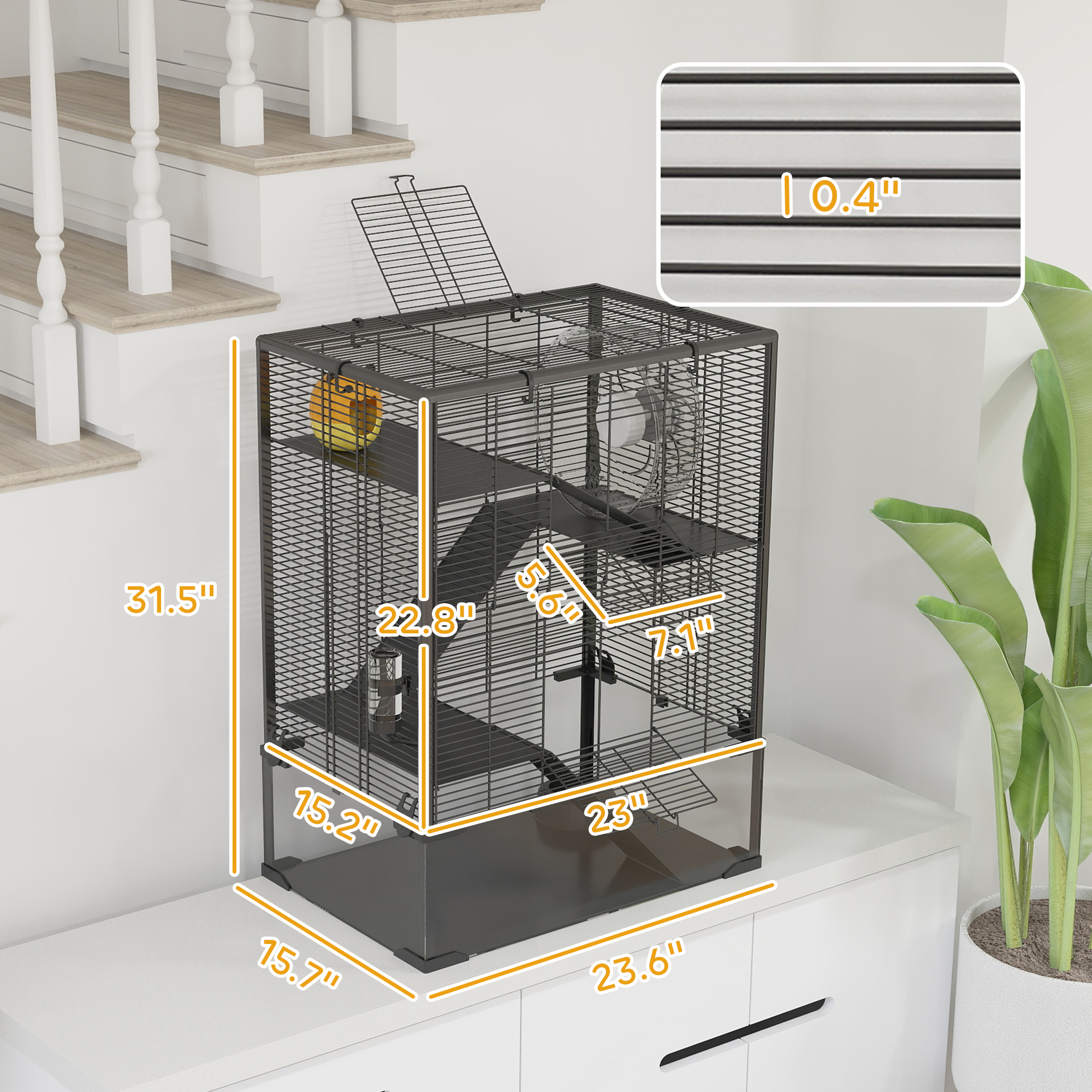 4 Tier Hamster Cage with Deep Tempered Glass Bottom, Running Wheel, Hut, Water Bottle, Food Dish, 24" x 16" x 31.5" — image 7
