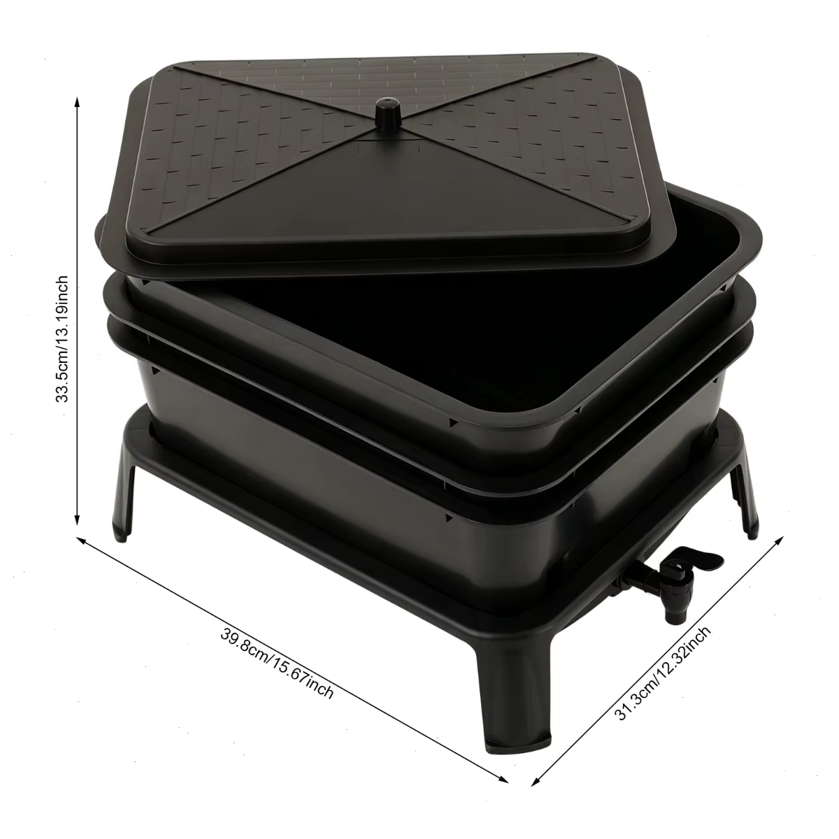 Composting Bin Outdoor, 3-Tier Worm Farm Vermicomposting Box, 30L Large Stackable Black, Food Waste Recycle, Liquid Fertilizer Tap, For Garden Balcony Patio, Safe PP Material, Easy Maintenance, Odorless Design — image 7