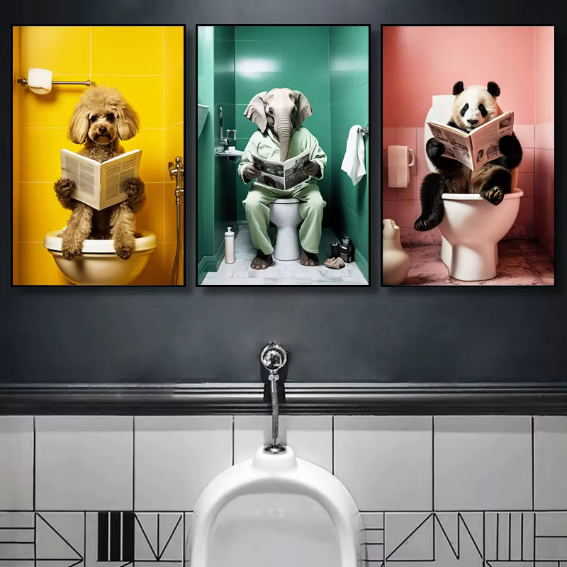 Pósters de Animales: Panda, Elefante y Chimpancé - Decoración Divertida para Baño, Inodoro o Habitación — imagen 2