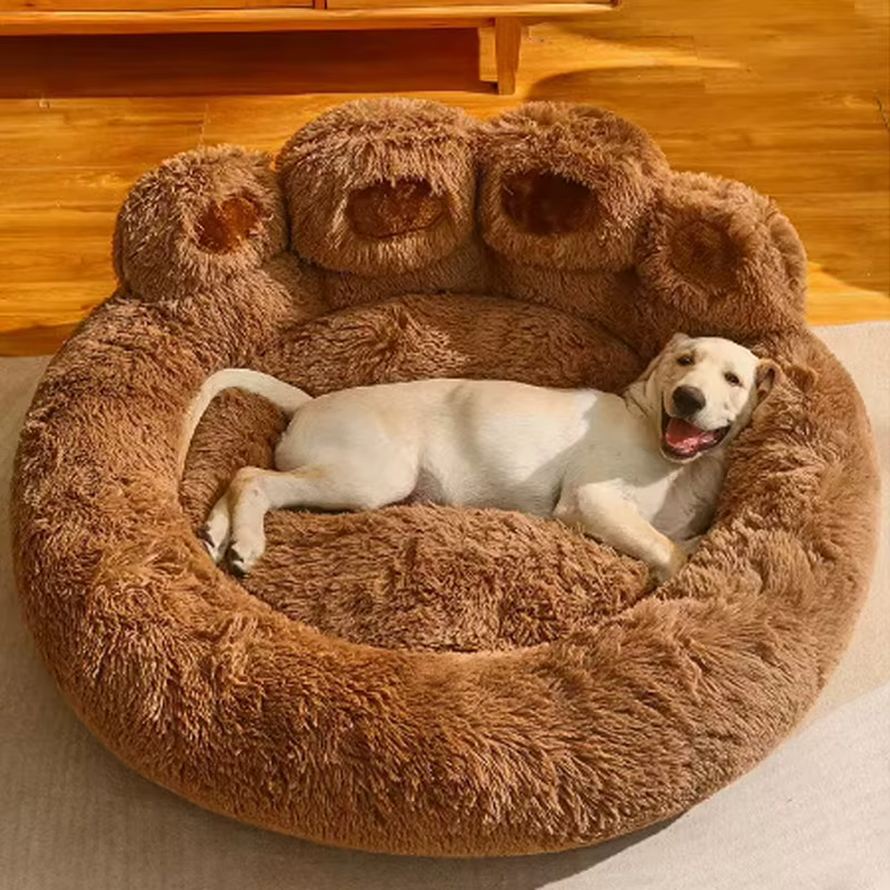 Fluffy Dog Bed Large Pet Products Dogs Beds Sofa Cute Bear Paw Shape Pets Kennel Mat Puppy Cats Supplies Basket Pet Accessories — image 1