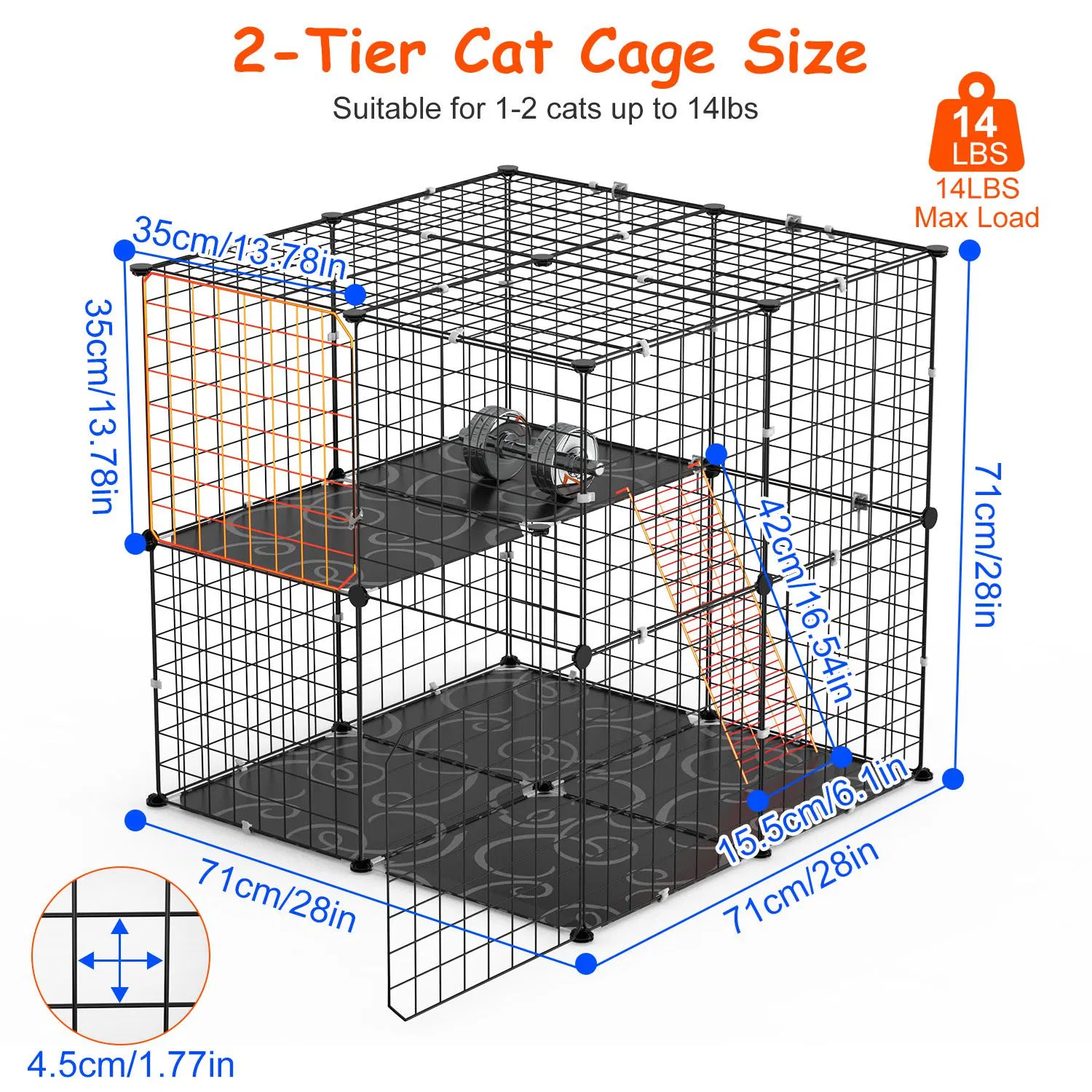 2Tier Cat Cage Playpen Indoor Pet Enclosures Kitten Kennel House Detachable Cat Crate with Climbing Ladder 2 Doors for 1-2 Cats for Ferret Squirrel Small Animals — image 8