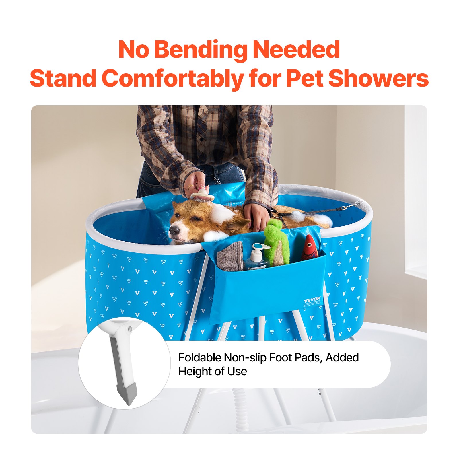 Baño Portátil para Perros con Iluminación Elevada Azul Claro - Estación de Baño para Pequeños y Medianos Animales Domésticos — imagen 2