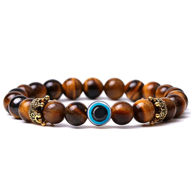 Natural Tiger Eye Stone Crown Bracelet Evil Eye Natural Stone Couple Bracelet Male and Female Bracelet — image 5
