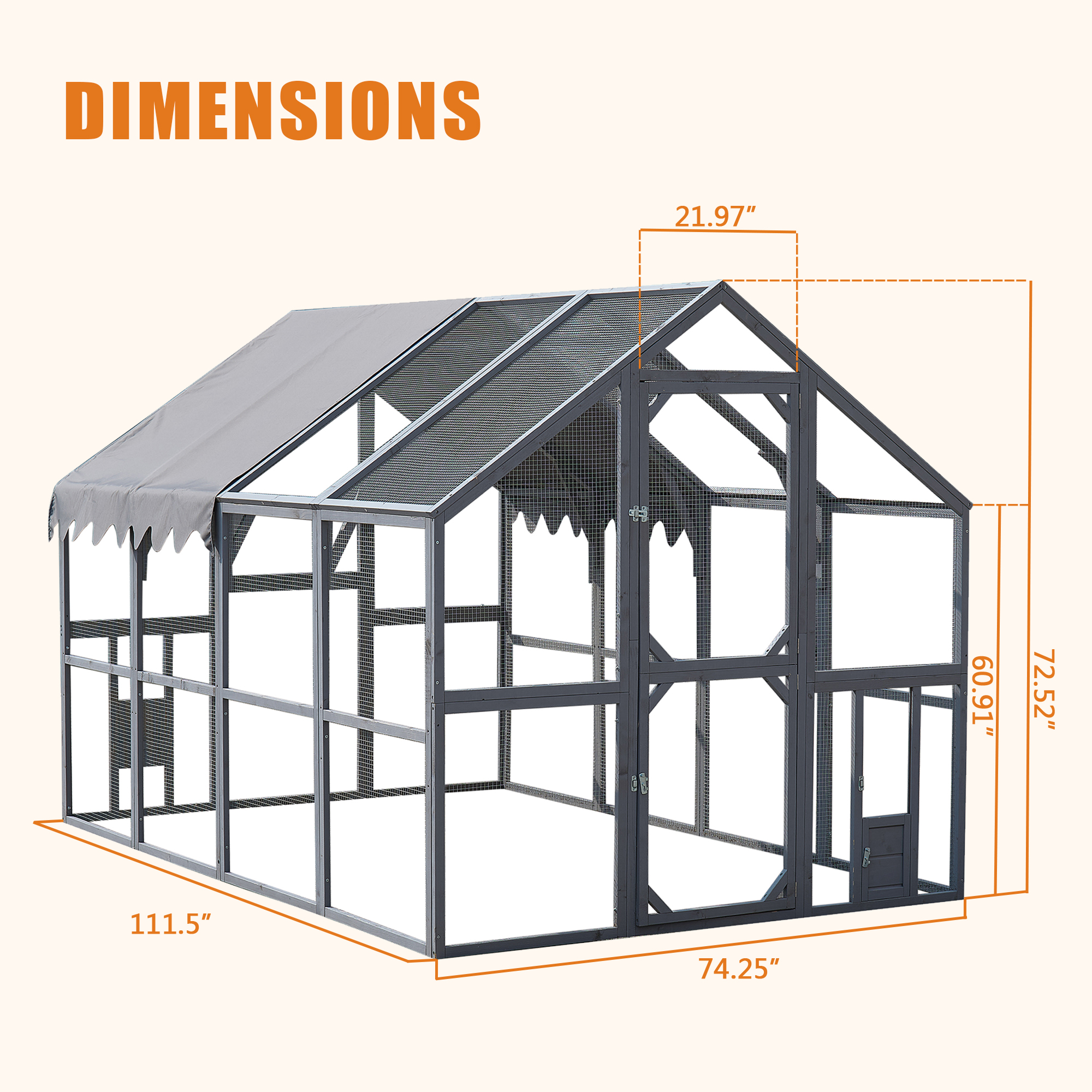Cubículos Exteriores para Gallinas 110" - Gran Jaula de Cachorro, Cubierta Impermeable Actualizada - GRIS — imagen 4