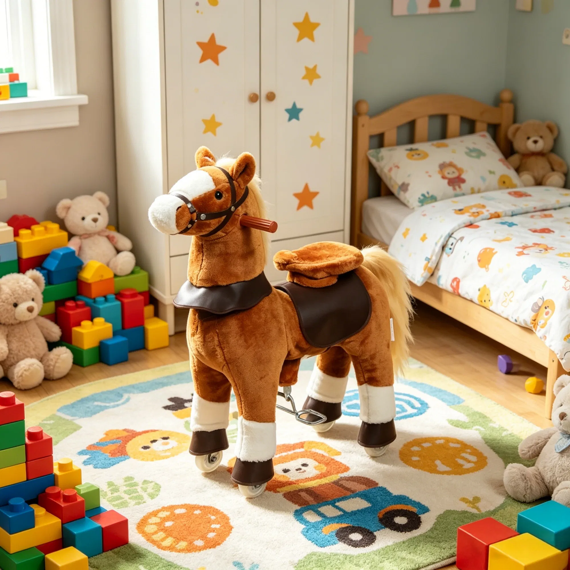 Kids Riding Pony Ride on Horse Toy for Outdoor Activity, Wheels & Neighing Sounds 3-5 Years — imagen 2