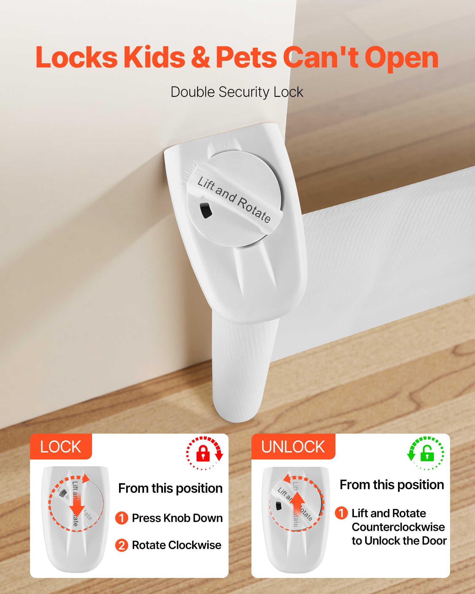 Retractable Baby Gate, Extends To 72.8 Inch Wide, 31.3 Inch Tall, With Security Lock, Easy To Use, Walk Through Without Tripping, Mesh Dog Gate For Stairs, Hallways, Indoor/Outdoor, White — imagen 4