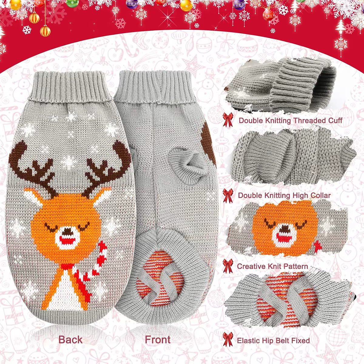 Christmas Dog Sweater Medium Large Dogs Reindeer Snowflake Knitted Sweater Xmas Holiday Pet Clothes Turtleneck Knitwear Pullover — image 6