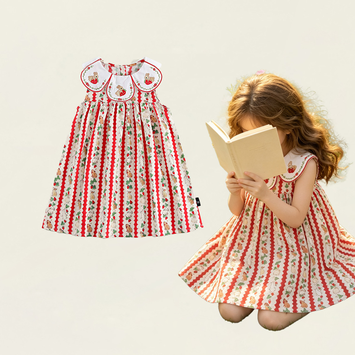 Vestido de Niña con Brocado de Conejo y Cuello Peter Pan — imagen 7