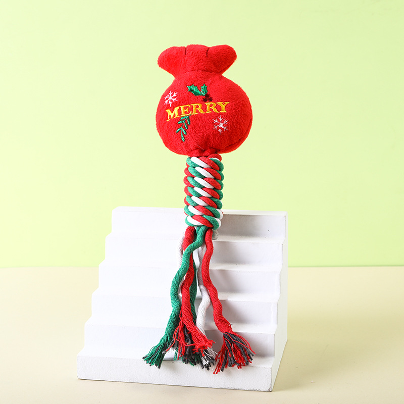 Christmas Cotton Rope Pet Plush Toy Teeth Grinding Durable Cartoon Self Hi Dog Toy Cat Supplies — image 11