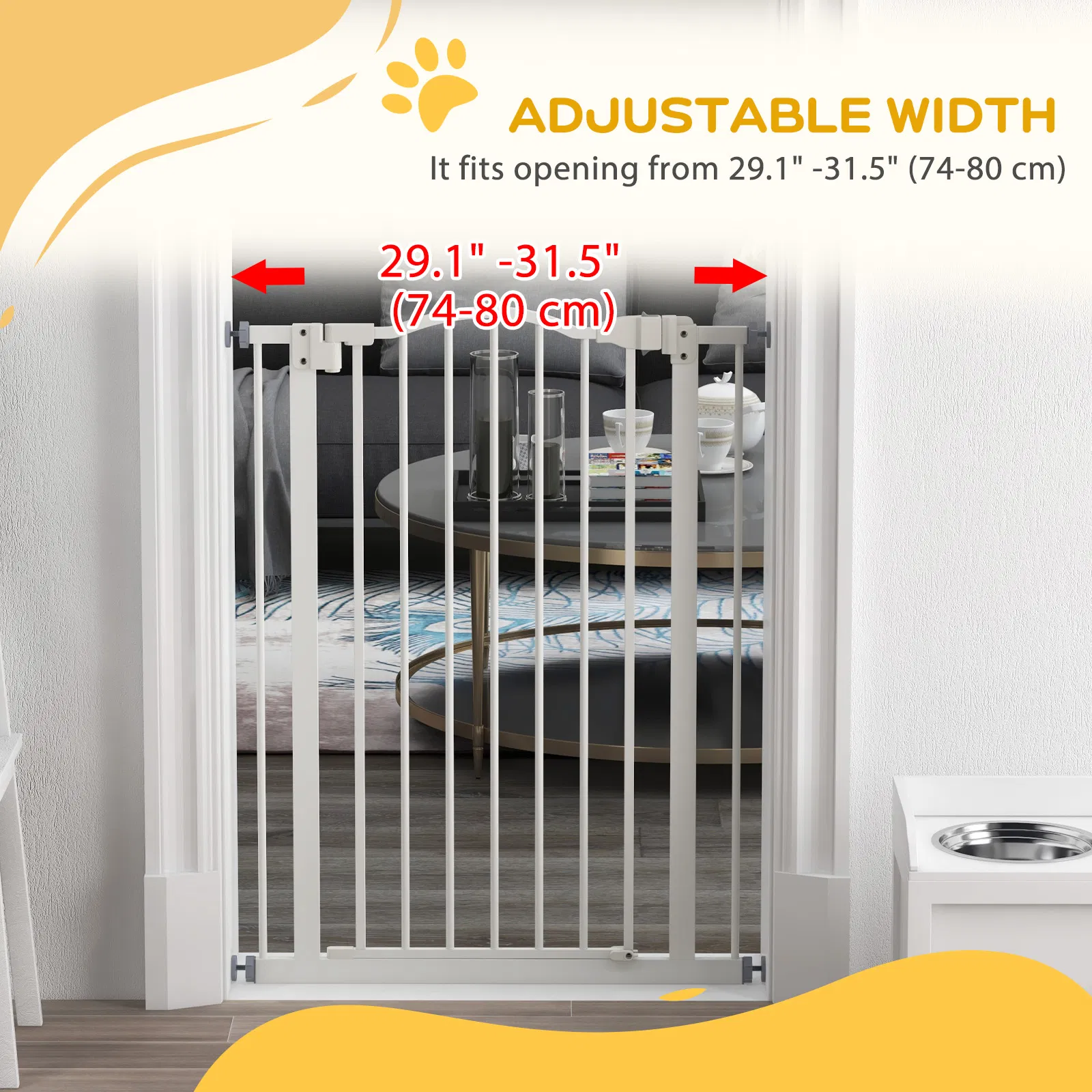 Extra Tall Dog Gate with Door, Pressure Fit, Auto Close, Double Locking for Doorways Hallways Stairs, 29"-32", White — image 6