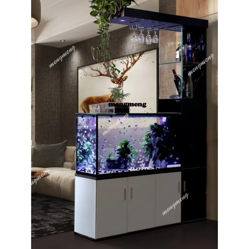 03A Side filter fish tank living room small household lazy entrance partition ecological water-free glass aquarium — image 2