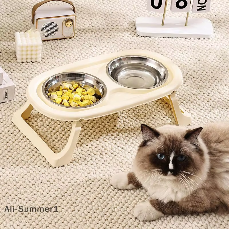 Stainless Steel Dog Bowl Foldable Cute Cat Bowl Double Bowl Leak-Proof Pet Bowl Cat And Dog Feeding Bowl Dog Rice Bowl — image 4