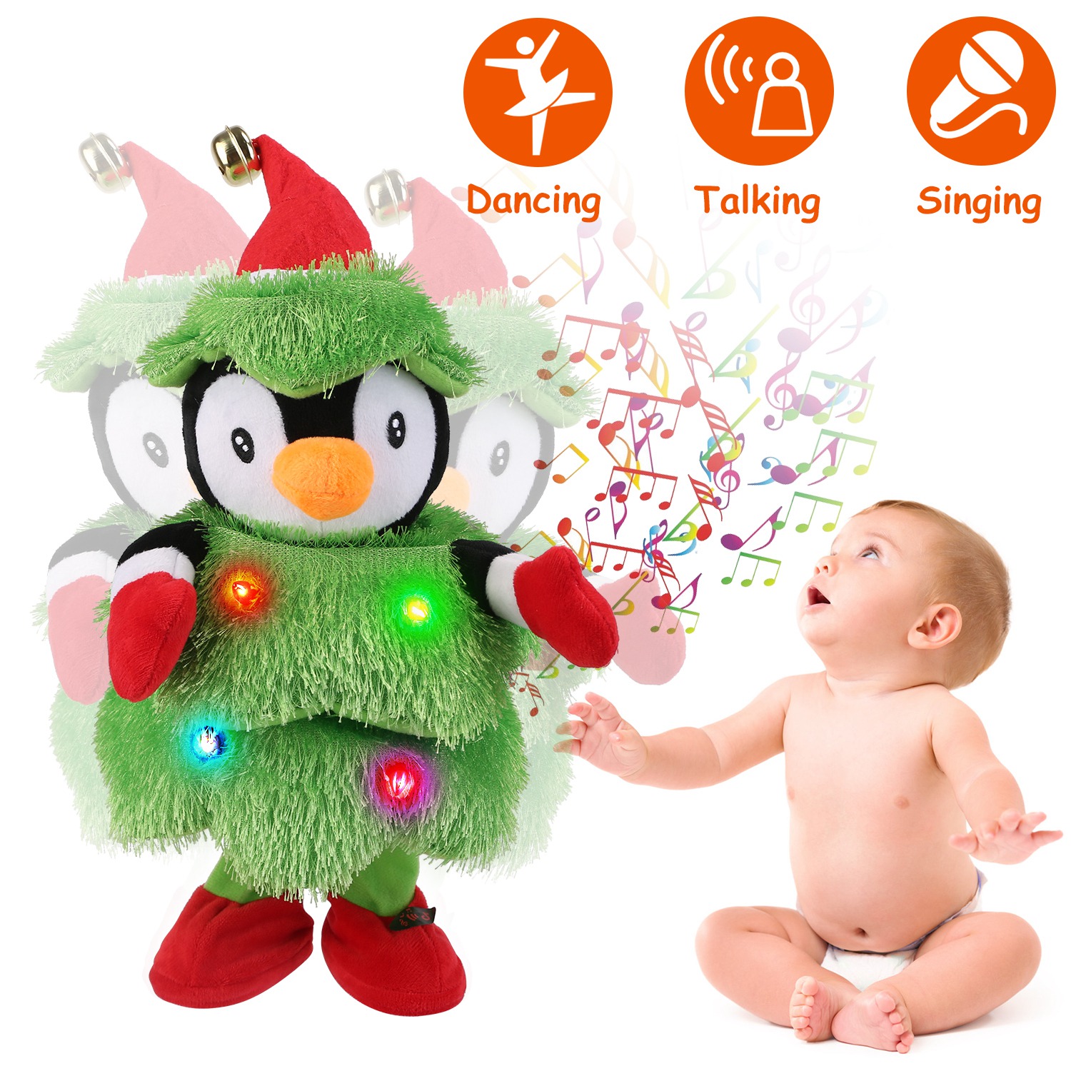 Plush de Elefante o Pinguino o Niño de Nieve con Movimientos Eléctricos que Baila, Canta y Habla Interactivamente con Canciones Divertidas para Regalos Navideños para Niños — imagen 8