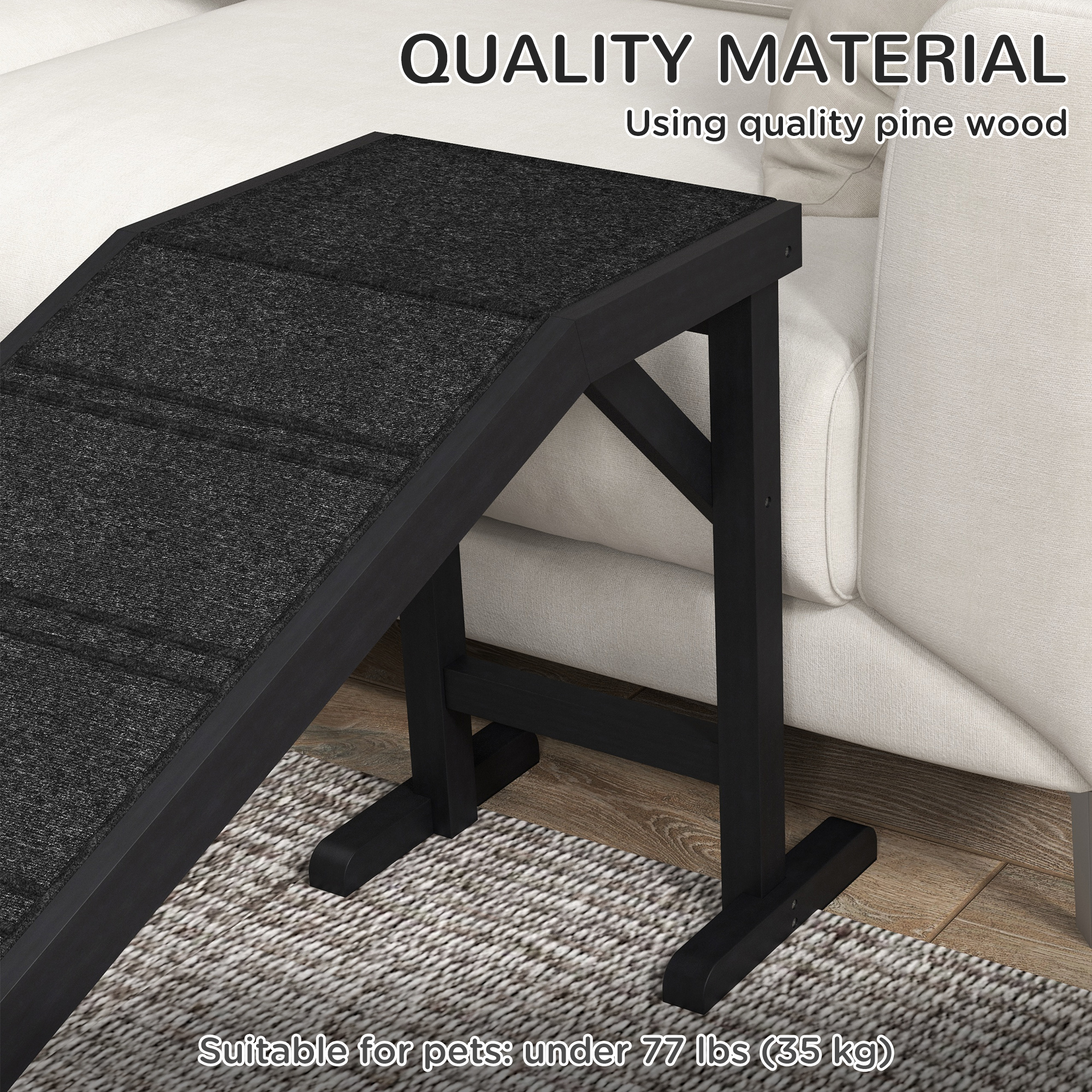 Paso para Perros con Alfombrilla Antideslizante y Plataforma Superior, 74" x 16" x 25", Negro — imagen 5