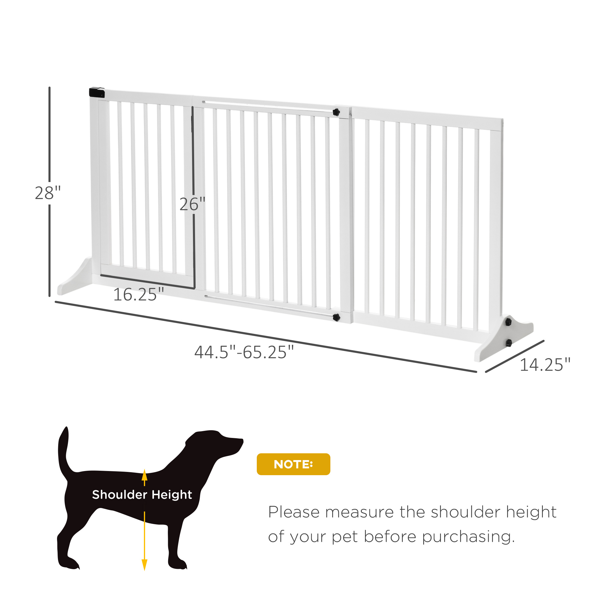 Freestanding Length Adjustable Wooden Pet Gate with Lockable Door 3 Panels, White — image 7