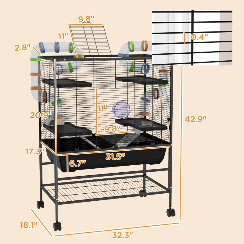 Small Animal Cage For Syrian Hamster, Gerbil Cage With Tubing System, Running Wheel, Ramps, Platforms — imagen 1