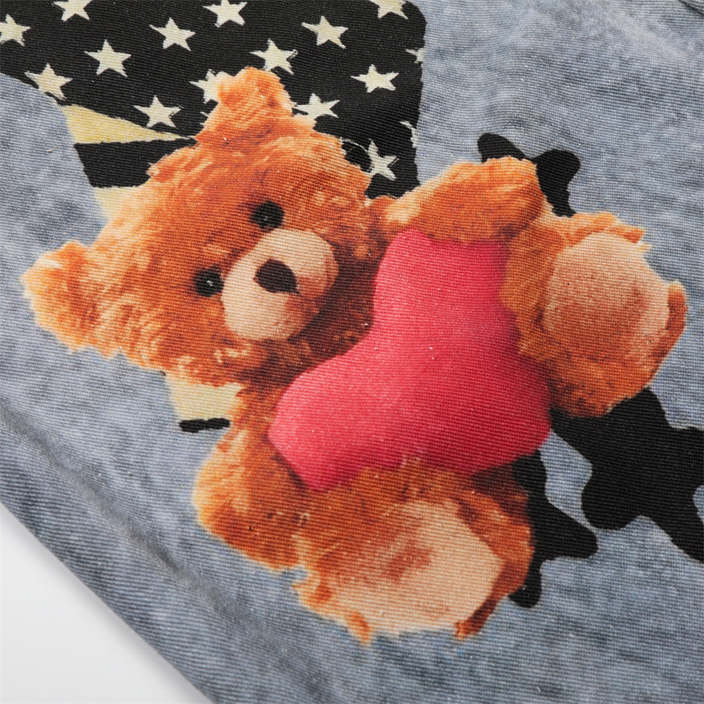 Teddy bear cartoon hot stamping straight leg denim pants — image 5