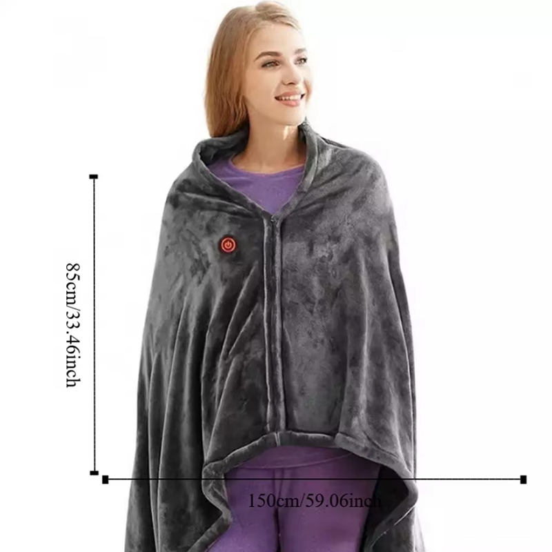 Coral Velvet Heated Blanket Shawl – USB Fast Heating, 3 Levels, 8 Heating Areas, Wearable Heating Mat for Home — image 8