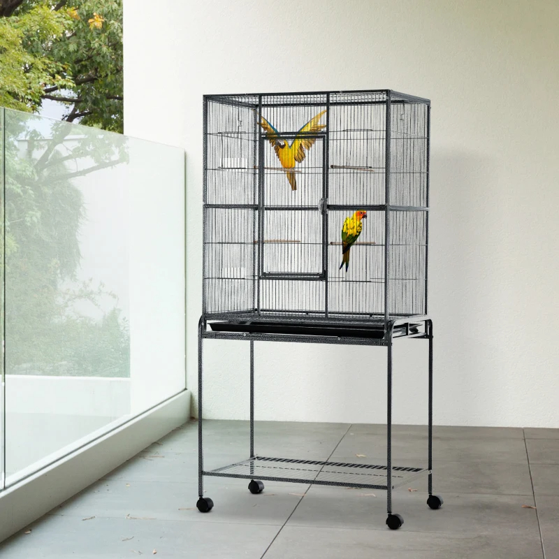 Caja Alimentadora de Metal Rueda para Pájaros con Pieza Desmontable, Estante de Almacenamiento, Percha de Madera y Contenedor de Comida — imagen 7