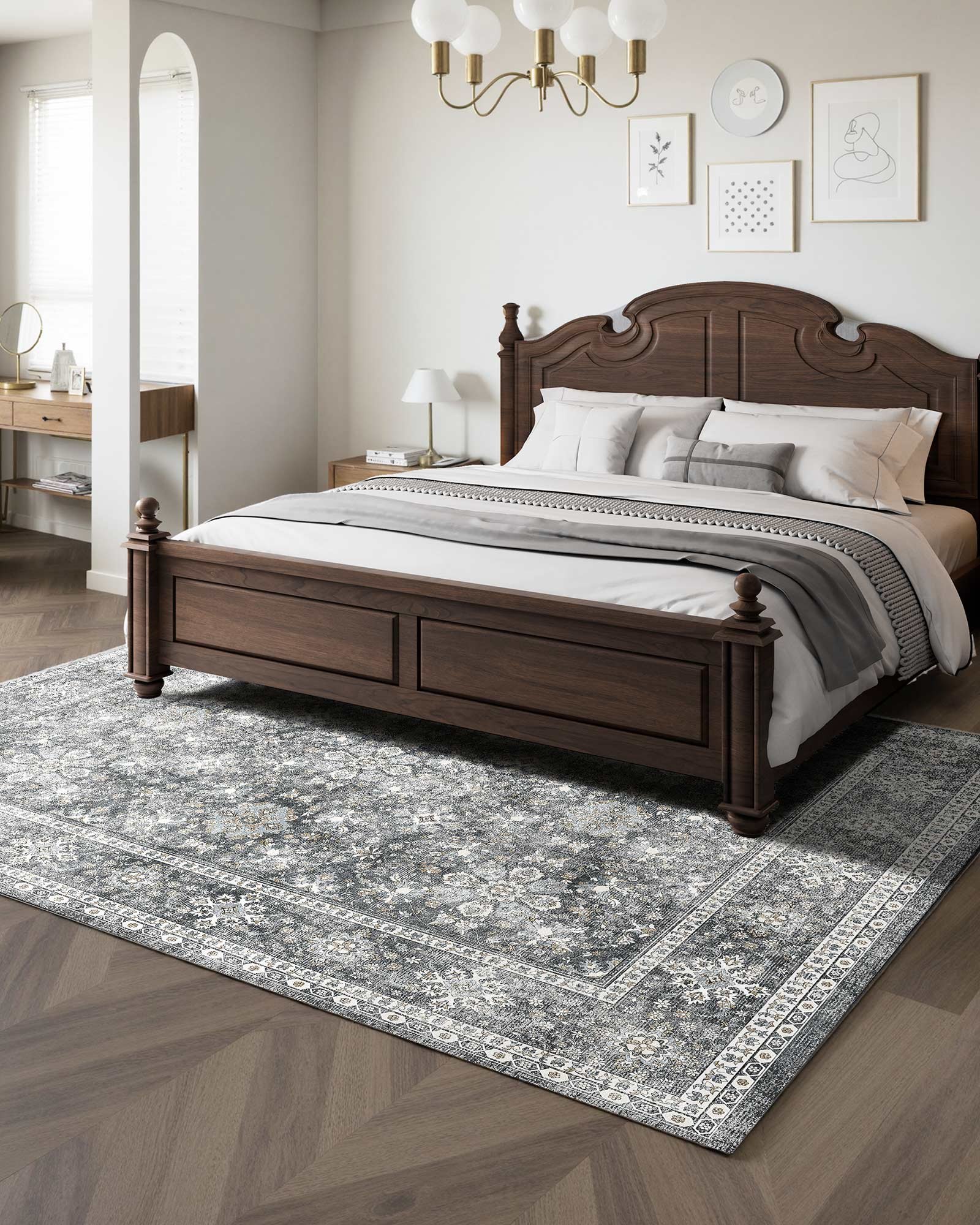 Area Rug, 8 X 10 Ft Large Washable Rug, Non-Slip And Tear-Resistant Soft Carpet, Pet & Child Friendly Vintage Area Rugs, Indoor Mat For Bedroom, Living Room, Kids Room, Entryway, Office, Gray — imagen 5