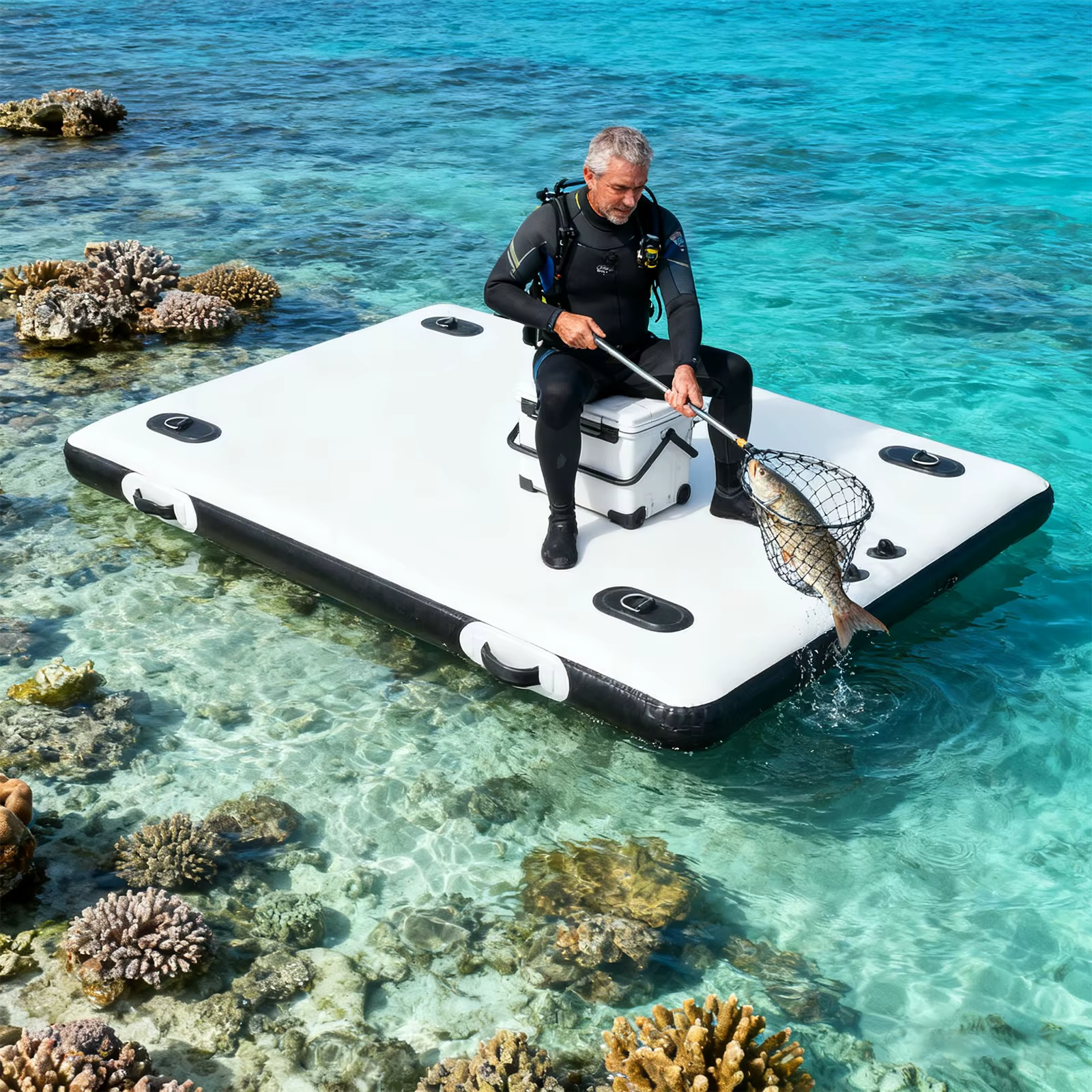 Inflatable Boats, Canoe Trolley Cart, Kayak, 2m Folding Floating Fishing Platform for Outboard Motor, PVC Strong Raft Dinghy, Portable Fishing Dock with Double-Action Pump, Stainless D Rings, 400kg Load, Easy Storage for Outdoor Angling Water Sports — image 7