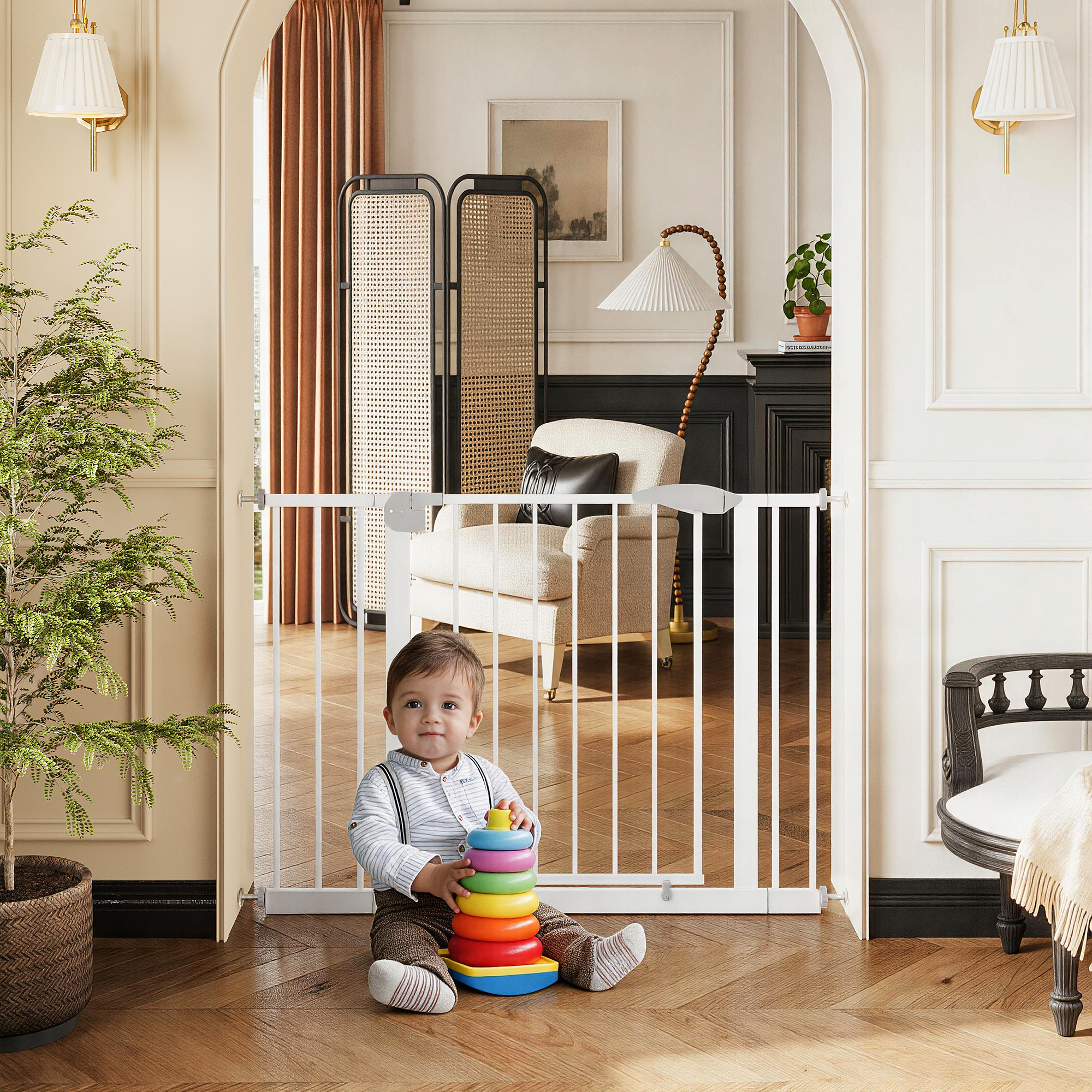 2 Pack 29.5-44.1" Wide Baby Gate for Stairs, Dog Gate Indoor for Doorways, No Drilling Pressure Mounted Pet Gates for Kids, Easy Walk Through Safety Gate, White — image 33