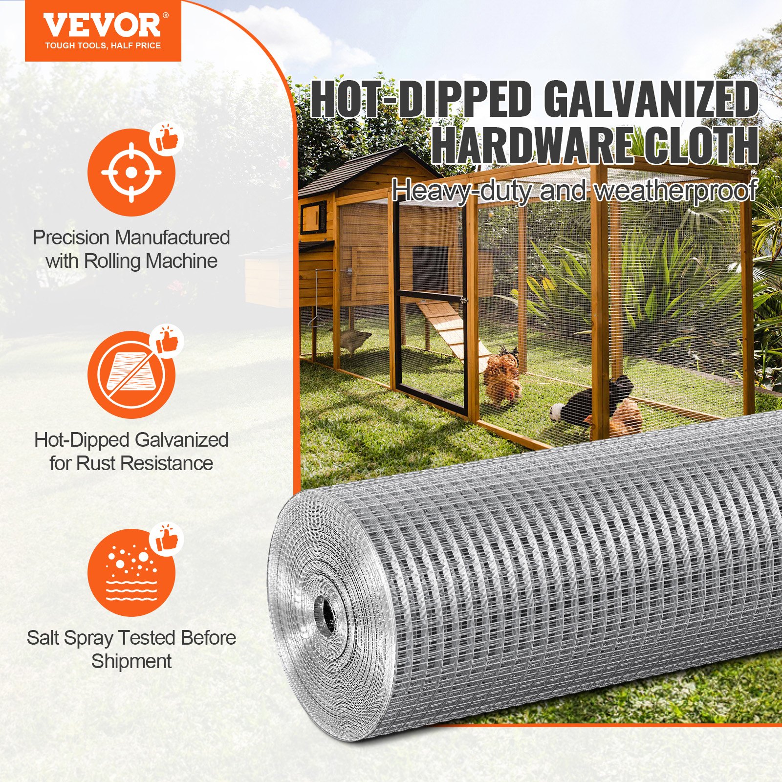 Hardware Cloth, 1'2 Inch 24in X 100 Ft 19 Gauge, Hot Dipped Galvanized Wire Mesh Roll, Chicken Wire Fencing, Wire Mesh For Rabbit Cages, Garden, Small Rodents — imagen 2
