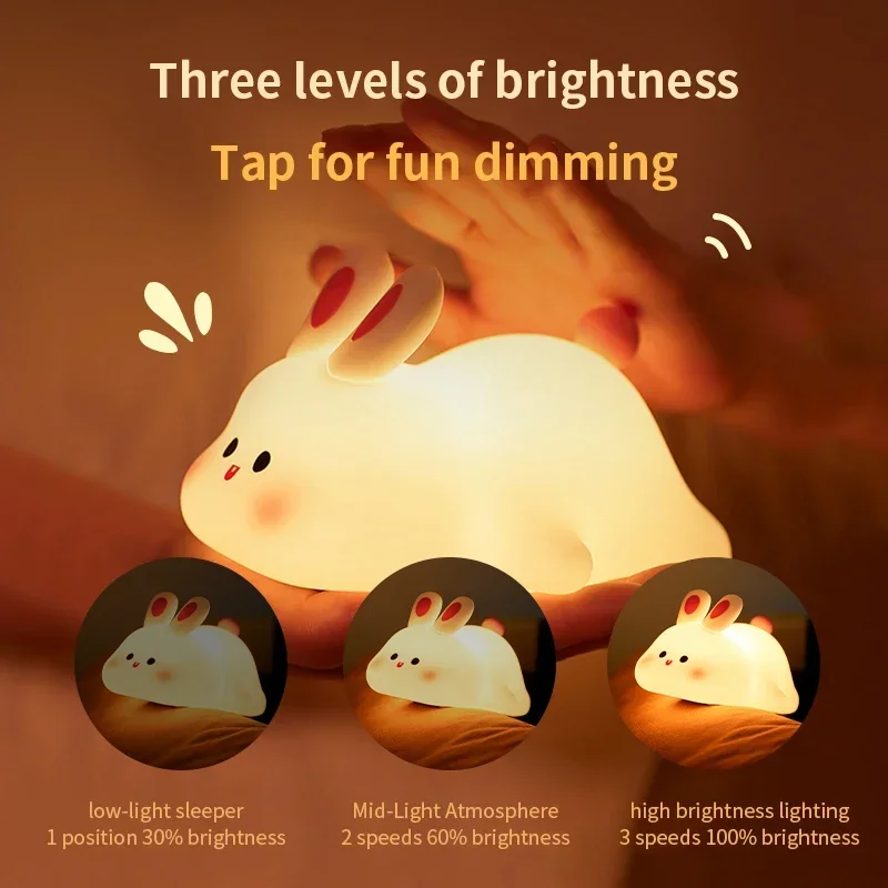 Silicone Night Lights Cute Rabbit Patting Lamp Rechargeable Timing Sleeping Night Lamp Holiday Party Decor Kids Gift Night Light — image 4