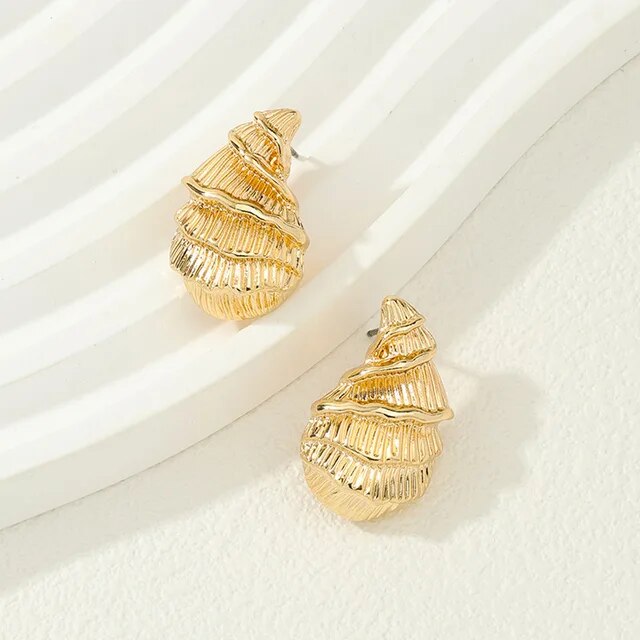 Metal Sea Snail Post Earrings For Women Fashion Jewelry Holiday Accessories Funny Conch Design Trendy Spiral Style Gifts — image 6
