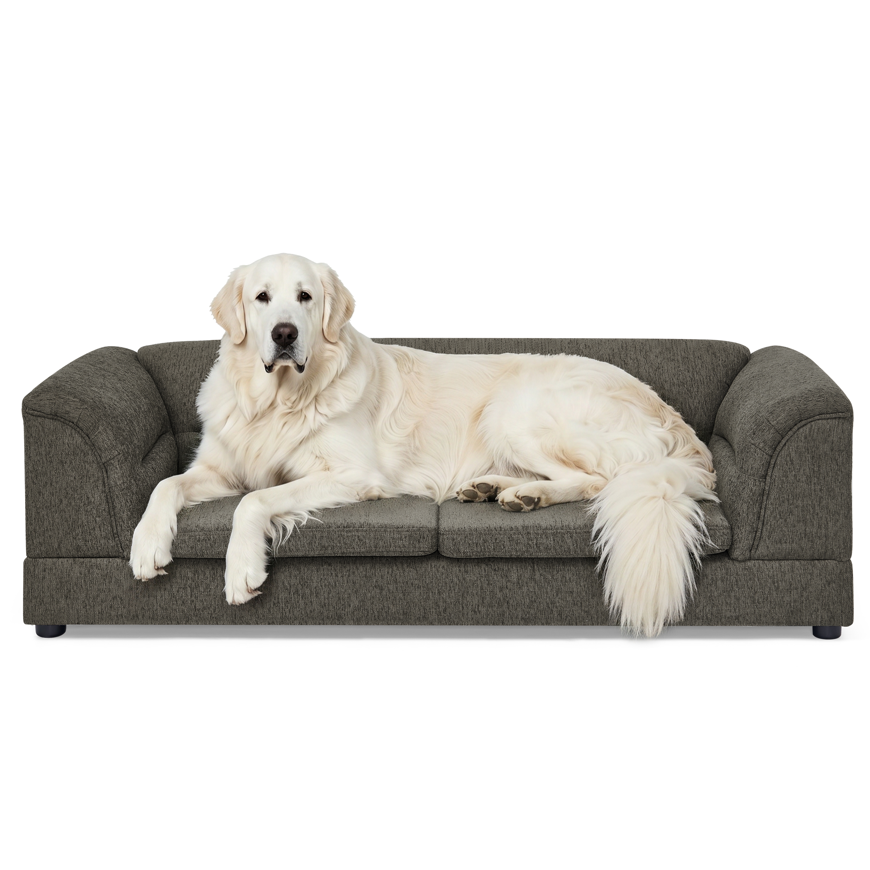 Oversized Pet Sofa, Curved Armrest Rectangular Dog Sofa, Linen Fabric Comfort Pet Couch for Large & Oversized Dogs-Dark Gray — image 2