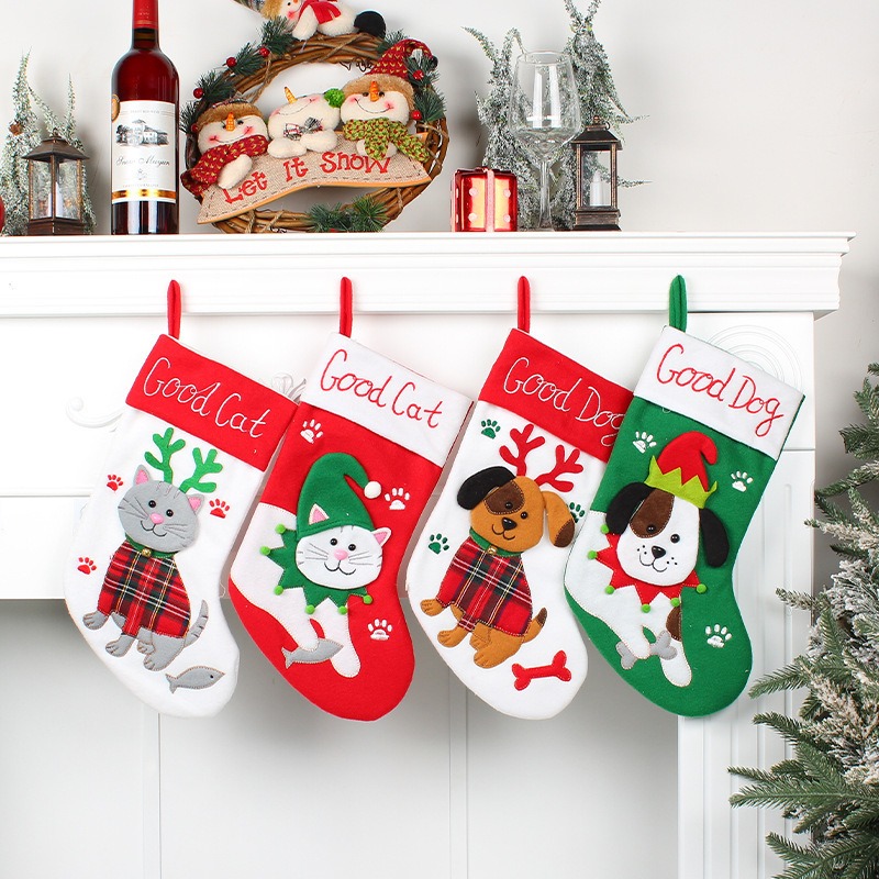 Cute Cat and Dog Christmas Socks Cartoon Christmas Socks Pendant Christmas Tree Gift Bag Decorative Socks — image 8