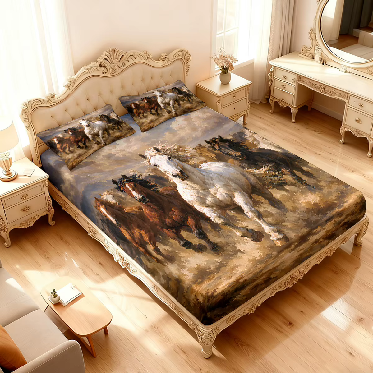 Juego de Sábanas sin Relleno con Estampado de Caballos 3 Piezas, Varios Tamaños, Ropa de Cama Suave y Cómoda, Decoración de Habitación, Lavable a Máquina — imagen 4